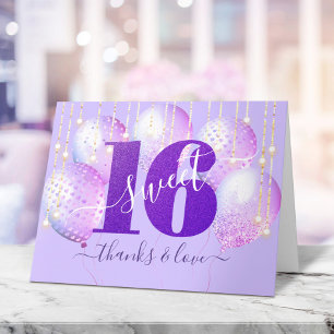 Lila Glitter Sweet 16 Birthday Balloon Girly Tack Kort