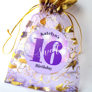 Lila Glitter Sweet 16 Birthday Balloons Script Runt Klistermärke