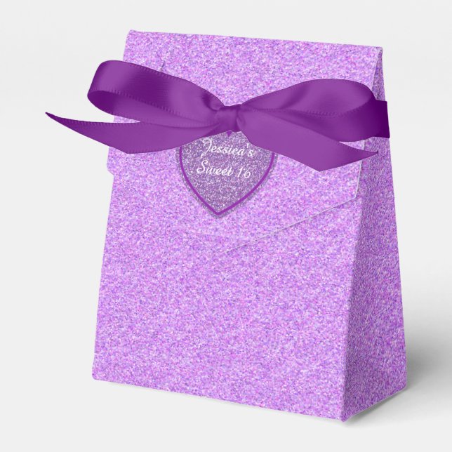 Lila Glitter Sweet 16 Favor Gift Box Presentaskar (Framsidan Sidan)