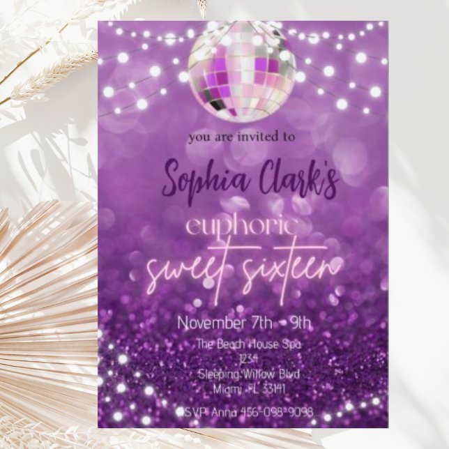 Lila glitter Sweet Sixteen Euphoria-inbjudan  Inbjudningar (Skapare uppladdad)