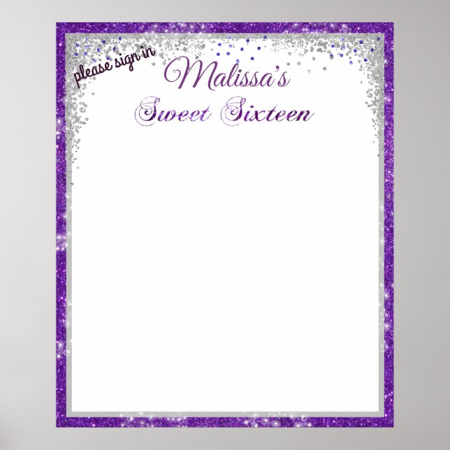 Lila Glitter Sweet sixteen Gnistra Gems Poster (Framsidan)