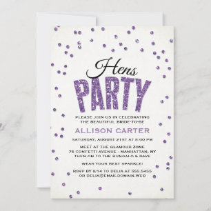 Lila Glitter Titta konfetti Hens Party Inbjudningar