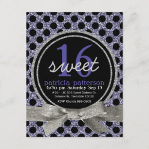 Lila Glitter Titta Polka Dot Sweet 16 Party Inbjudningar