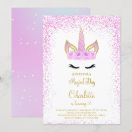 Lila Glitter Unicorn Birthday Inbjudan