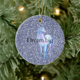 Lila Glitter Unicorn Julgransprydnad Keramik