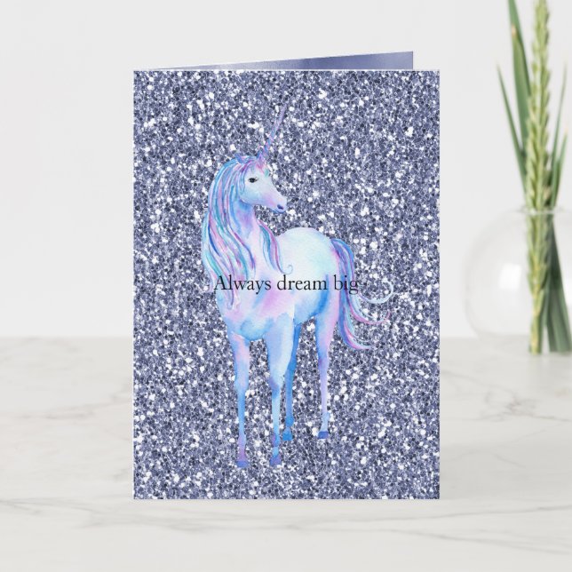 Lila Glitter Unicorn Kort (Framsida)