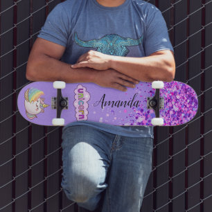 Lila glitter unicorn mini skateboard bräda 18,5 cm