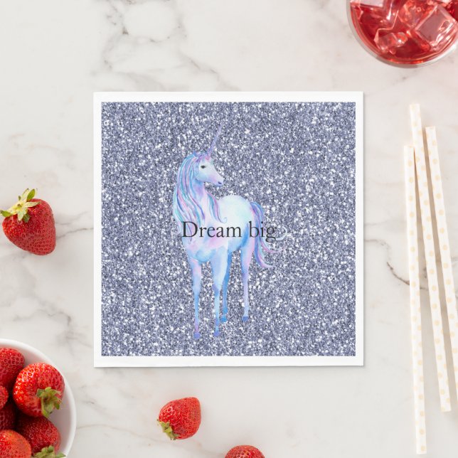 Lila Glitter Unicorn Pappersservett (Insitu)