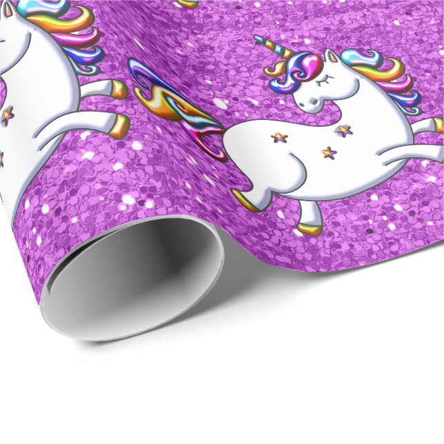 Lila Glitter Unicorns Presentpapper (Rullad Hörn)