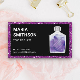 Lila glitter vattenfärg parfymflaska visitkort