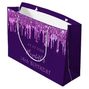 Lila glitter vid födelsedag droppar monogram glam