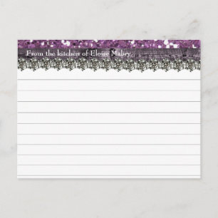 Lila Glitter Wood Personlig Recept Cards Vykort
