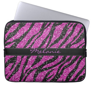 Lila Glitter Zebra tryck Monogram Laptop Fodral
