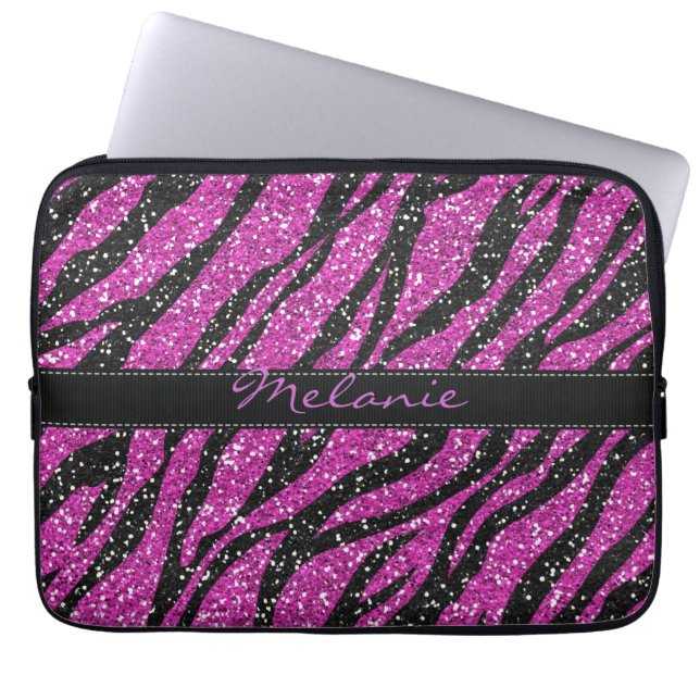 Lila Glitter Zebra tryck Monogram Laptop Fodral (Framsidan)