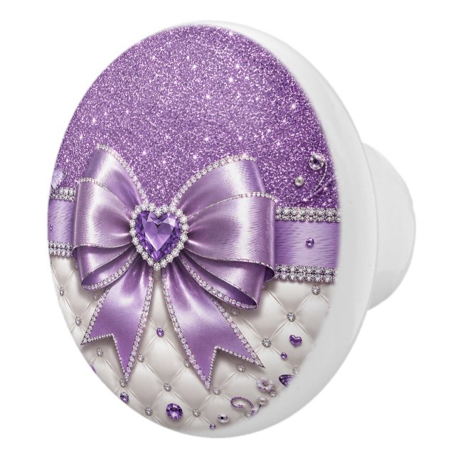 Lila Glitterbåge Hjärta Personlig Glam Design Knopp (Höger)