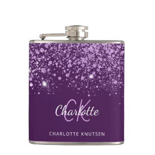 Lila glitterdamm monogramnamn skrift fickplunta