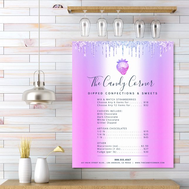 Lila Glitterdroppar Efterrätt Sött Meny Prislista Poster (Skapare uppladdad)