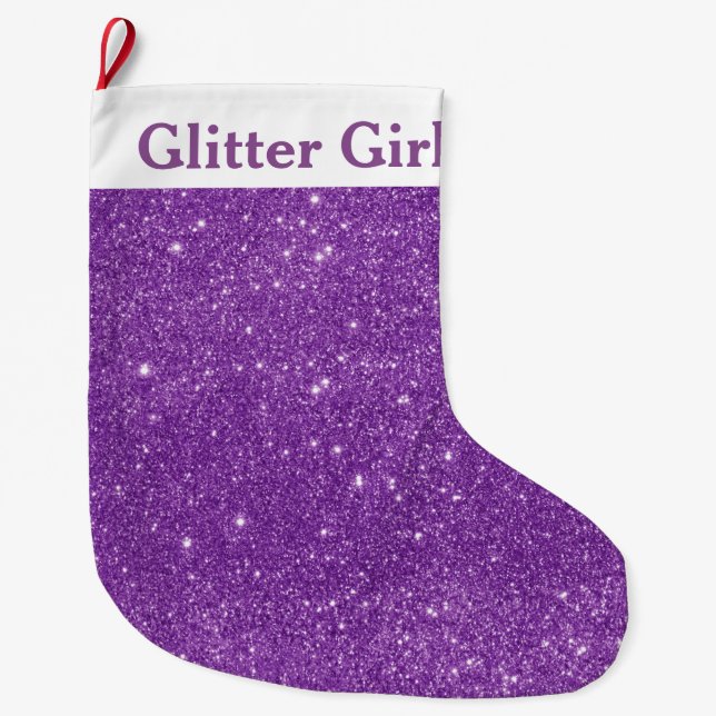 Lila Glitterflicka Visa Ditt Gnista Stor Julstrumpa (Framsidan)