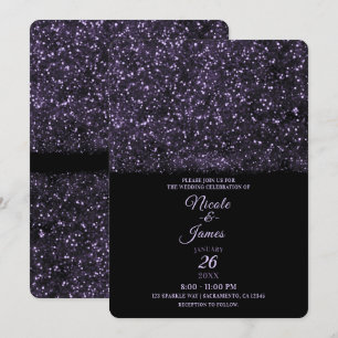 Lila glittergnistrande ljus bröllop inbjudningar