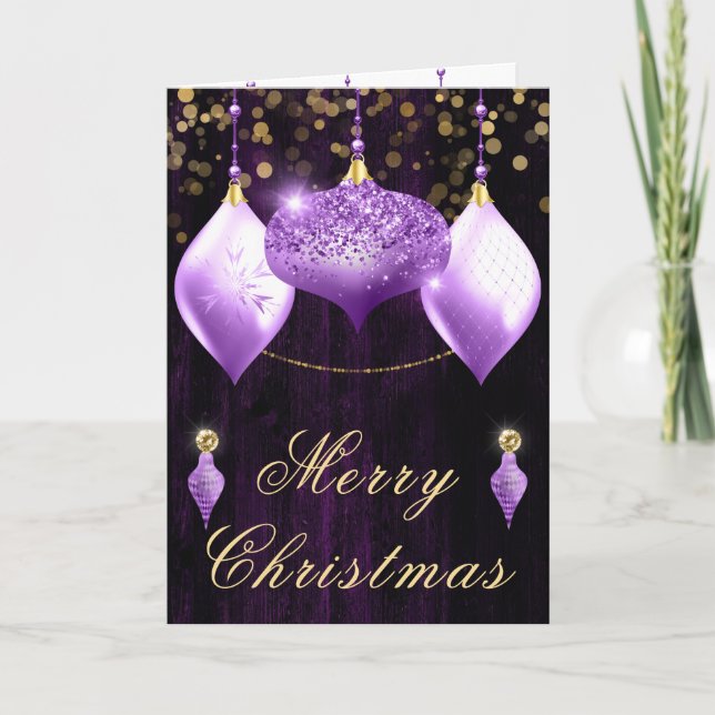 Lila glitterkulor jul helgkort (Framsida)
