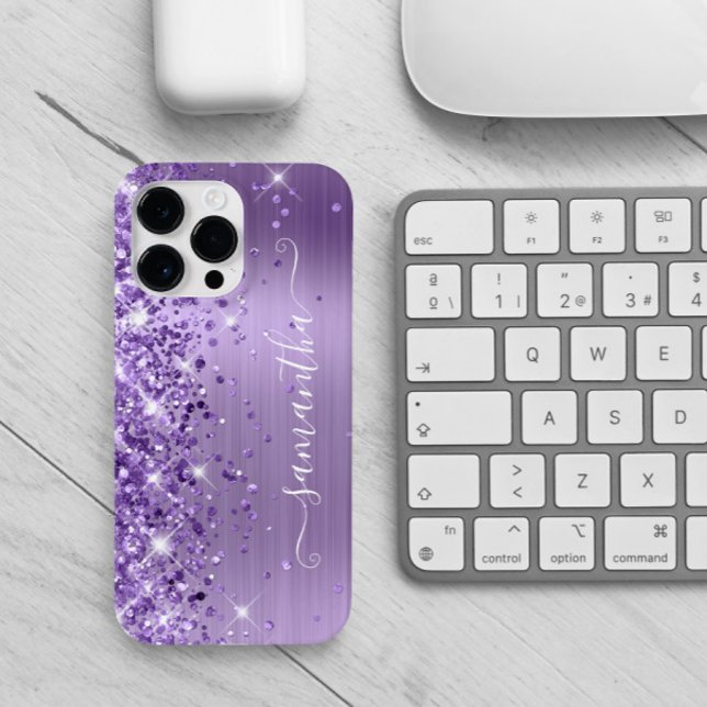 Lila Glittery Glam Girly Namnteckning (Signature style text with curly swashes for her.)