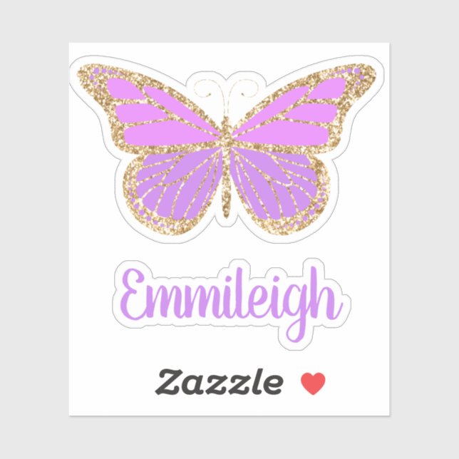 Lila Glittery Guld Butterfly Namn Sticker Klistermärken (Ark)
