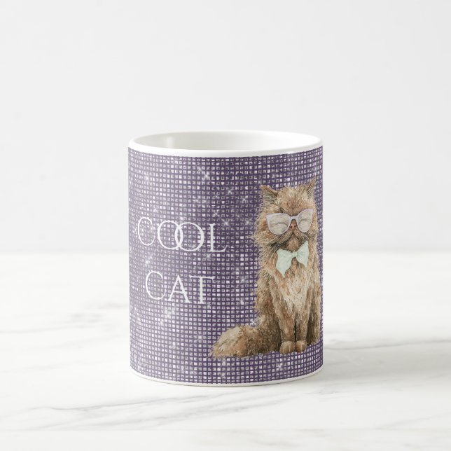 Lila Glittriga Bruna Coola Katt Glasögon   Kaffemugg (Center)