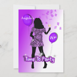 Lila Glitzy Tjejigt Tid Att Festa Personligt Inbjudningar