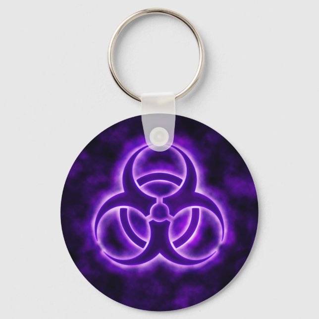 Lila Glow Biohazard Symbol Keychain Nyckelring (Framsida)
