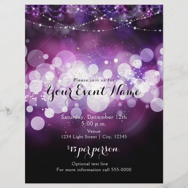 Lila Glow Gnistra Ljus Glam Party Event Flyer (Framsidan)