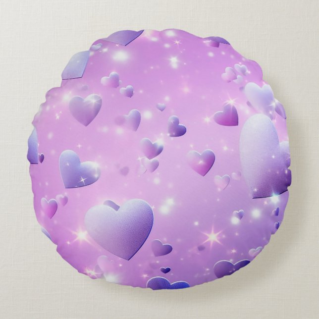 Lila Glow Heart Rund Kudde (Framsidan)