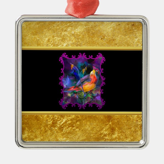 Lila gnista med guld folie och svart struktur julgransprydnad metall (Framsidan)