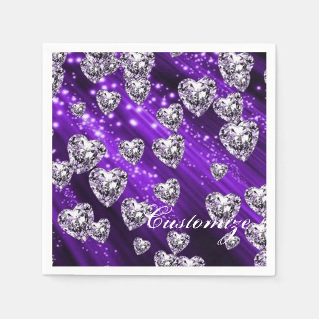 Lila Gnistra Diamond Hearts Napkins Pappersservett (Framsidan)