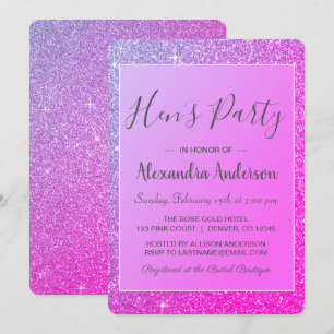 Lila Gnistra Glitter Hens Party Inbjudningar