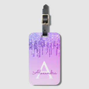 Lila Gnistra Glitter Monogram Namn Bagagebricka
