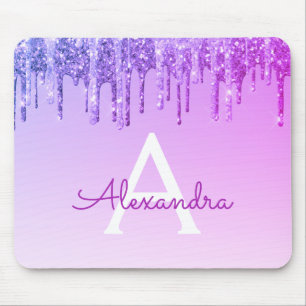 Lila Gnistra Glitter Monogram Namn Mousepad Musmatta
