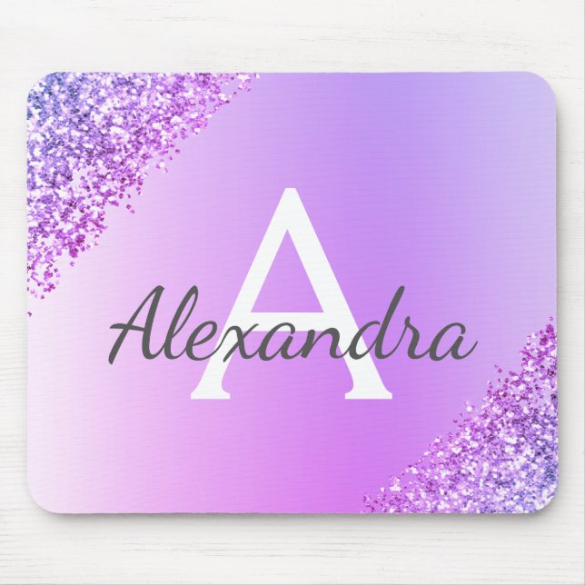 Lila Gnistra Glitter Monogram Namn Musmatta (Framsidan)