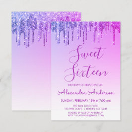 Lila Gnistra Glitter Sweet sixteen födelsedag Inbjudningar