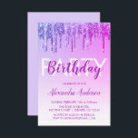 Lila Gnistra Glitter vid födelsedag Inbjudningar<br><div class="desc">Lila Sparkly Dripping Glitter Anpassningsbar i alla åldrar Födelsedagsfest inbjudan. Det här är perfekt Birthday-inbjudan till en modern Glitter Gnistra Girly-Födelsedagsfest. Kontakta designern om du vill matcha anpassade objekt.</div>