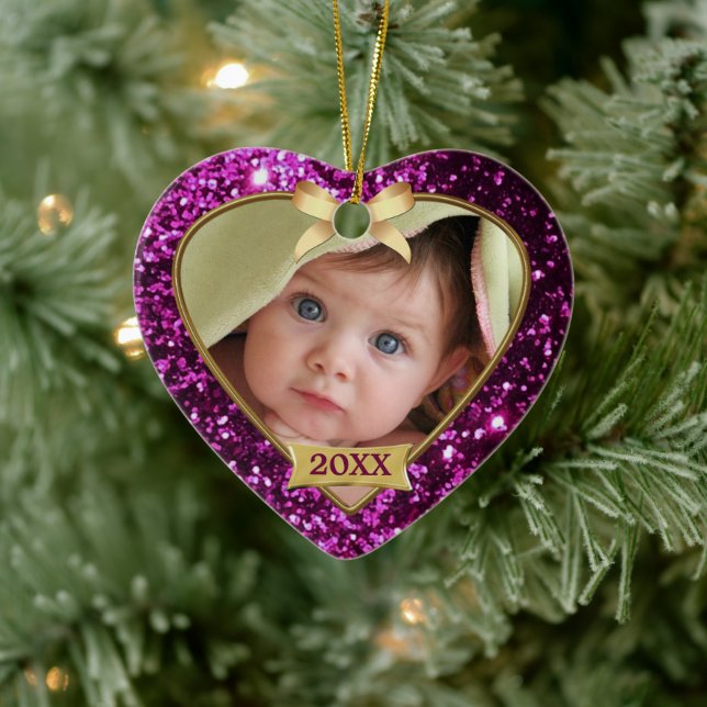 Lila Gnistra Hearts Photo Ornament (Träd)