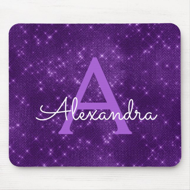 Lila Gnistra Modern Monogram Namn Mousepad Musmatta (Framsidan)