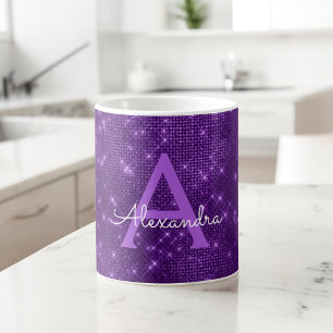Lila Gnistra Shimmer Monogram Namn & Initial Kaffemugg