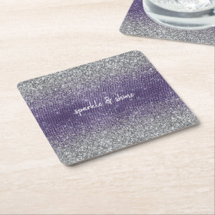 Lila Gnistra Silver Glitter Underlägg Papper Kvadrat