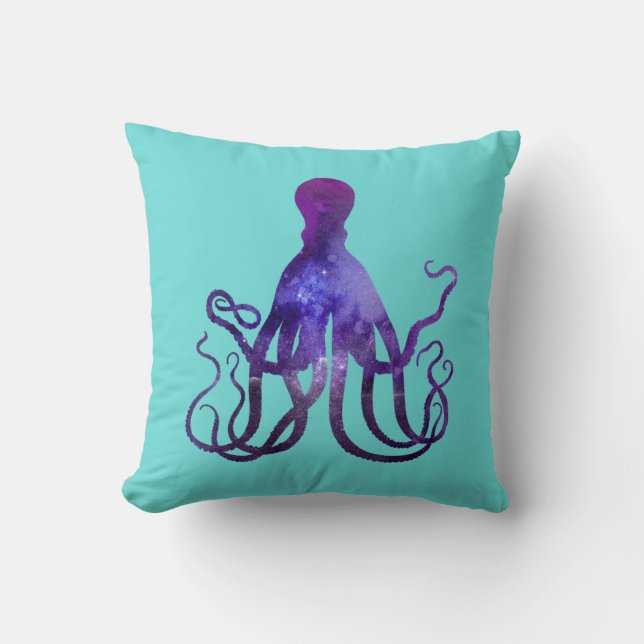 Lila Gnistra Vattenfärg Nautical Octopus Kudde (Framsida)