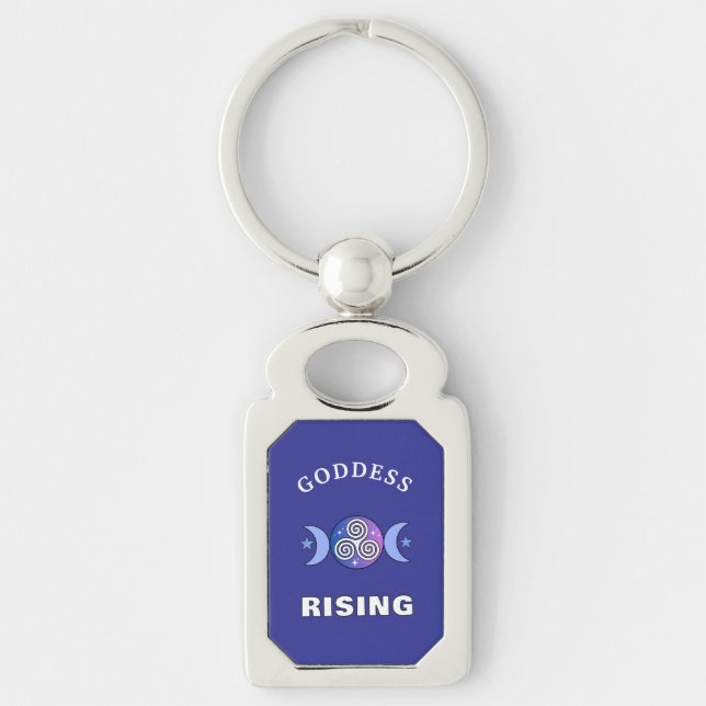 Lila Goddess Stigning Keychain Rektangulärt Silverfärgad Nyckelring (Framsidan)