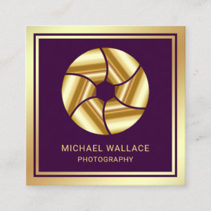 Lila Gold Foil Camera Shutter Lens Fotograf Fyrkantigt Visitkort
