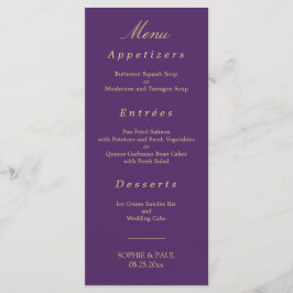 Lila Golden Beige Elegant bröllop Menu Meny