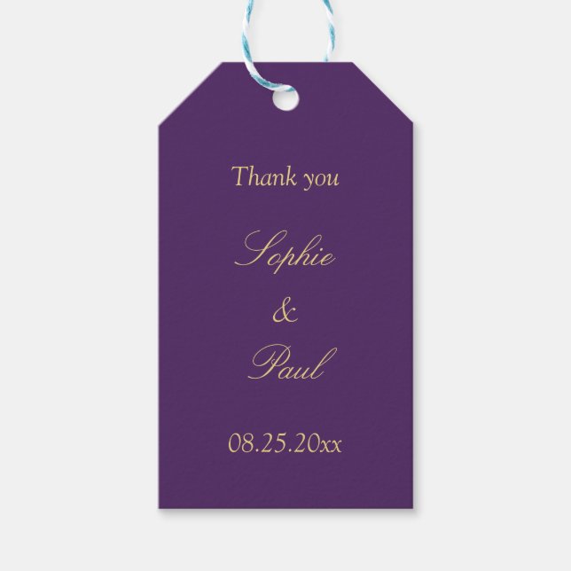 Lila Golden Beige Wedding Favor Tack Presentetikett (Framsidan)