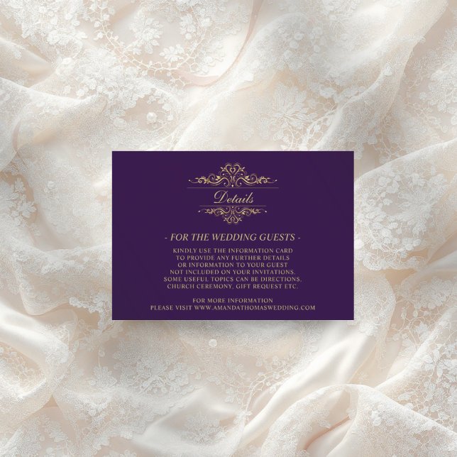 Lila Golden lyxury Bröllop-höljeskort Tilläggskort (Skapare uppladdad)