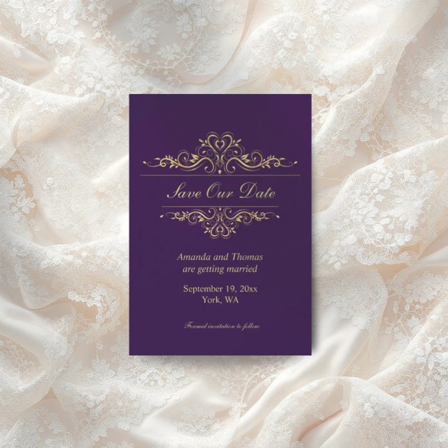 Lila golden ram spara datumkortet spara datumet (Skapare uppladdad)